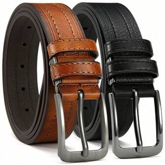 2 piezas Juego de cinturones con hebilla cuadrada para hombres - Cinturones duraderos y elegantes para jeans, pantalones de vestir y ropa de trabajo, regalo para él