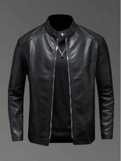 男士休闲复古机车皮夹克，春秋季，羊毛
