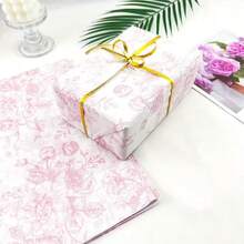 20张粉色花卉图案薄纸礼品包装纸 - 14x20英寸，中式复古设计，饰以玫瑰和花朵，柔和的粉色和白色高品质纸张，适用于生日、婚礼、DIY手工、派对装饰、花环装饰、婚礼装饰，优雅的薄纸，用途广泛的工艺材料 - 彩色 - 查看 5