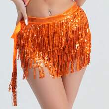 Women's Belly Dance Skirt Sparkly Sequined Fringe Wrap Hip Scarf, Festival Rave Carnival Costume, Burlesque Tassel Skirt For Women Party