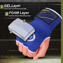 Guantes híbridos para levantamiento de pesas, gimnasio, fitness, entrenamiento, boxeo, artes marciales mixtas, muay thai, gimnasio, entrenamiento, guantes interiores de gel, guantes sin dedos, guantes y guantes de protección para la mano. - Azul / Patchwork - Ver 10