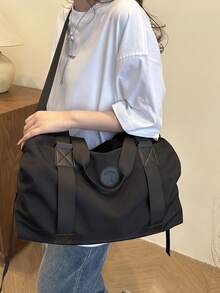 Bolsa de lona de gran capacidad con decoración de letras para viajes cortos, bolsa de gimnasio, bolsa de yoga, bolsa de regreso a la escuela para estudiantes, bolsa deportiva unisex para deportes, acondicionamiento físico, ejercicio, viajes, vacaciones para mujeres y hombres, artículo de viaje esencial y duradero