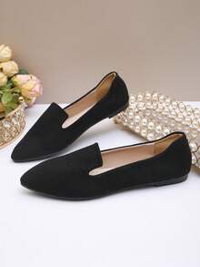 Giày lười mũi nhọn cho nữ, màu đen, giày lười thường ngày/công sở, trang phục ngoài trời hàng ngày, đế mềm, giày lái xe, cỡ 35-45, mùa xuân/thu - da lộn màu đen - Xem 7