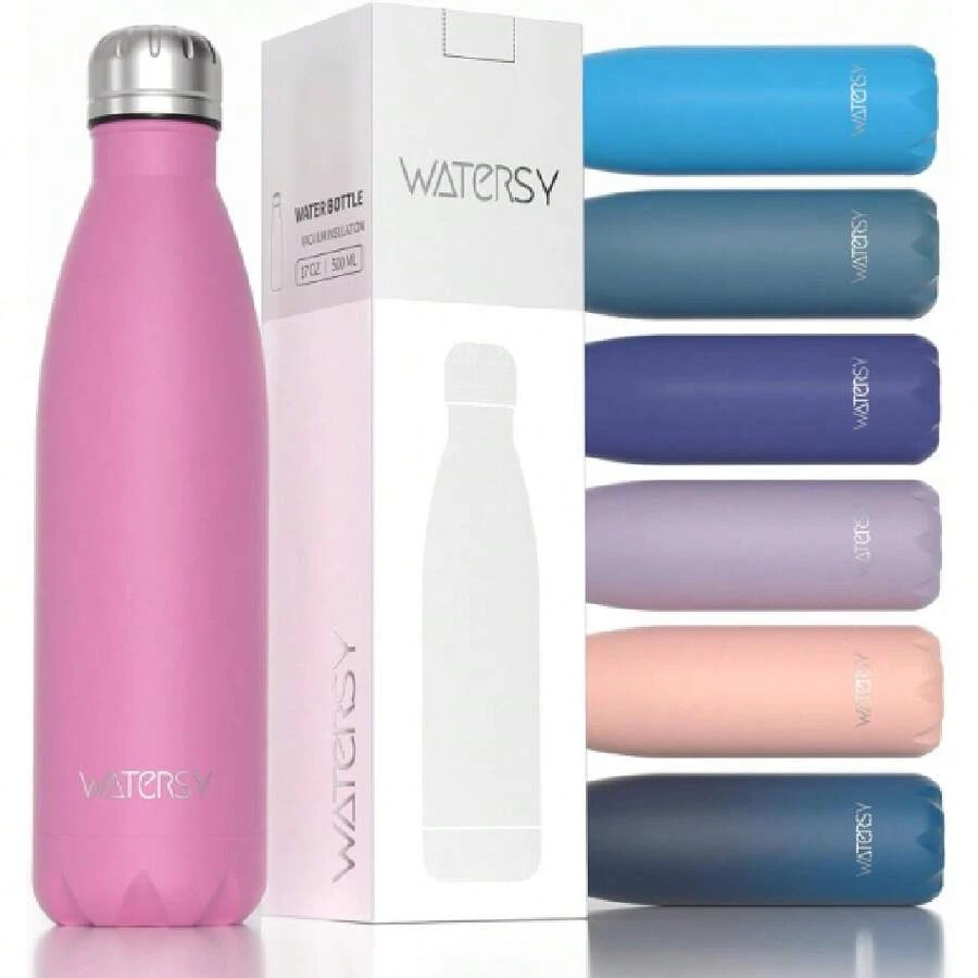 Stainless Steel Water Bottles,17oz/500ml Insulated Water Bottles,Gloss Pink Metal Water Bottle Keeps Drink Cold And Hot, Water Bottles For School,Gym,Travel,Sports,27006706 - 粉色 - 查看 1