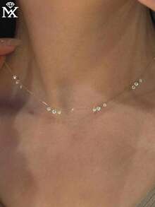 1pc S925 Sterling Silver Zirconia Waterdrop Clavicle Chain, Lightweight Luxury Versatile Necklace, Recommended Gift For Birthday, Confession, Anniversary - Yellow Gold - View 2