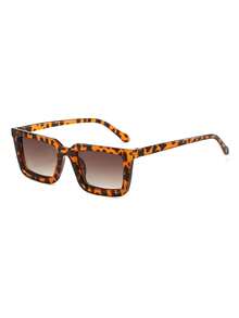 1 par de gafas de estilo callejero y de vacaciones con montura cuadrada de PC con estampado de leopardo, vintage y de moda para hombres - Multicolor - Ver 3