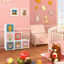 Lifezeal 8-Cube Kids Wardrobe Baby Dresser Bedroom Armoire Clothes Hanging Closet With Doors Pink/White - White - View 2