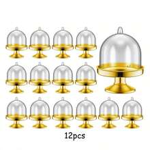 6/12/24 Pieces Plastic Mini Cake Stand With Dome Cover Chocolate Candy Cupcake Containers Dessert Display Plate With Dome Cover For Birthday Wedding Holiday Party Supplies (Gold, Transparent) - Gold - View 12