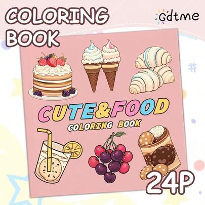 GDTME 24-Page Upgraded Healing "Simple Food" Coloring Book, 7.87*7.87inch Thick Black & White Pages With Clean Patterns, Inspiring Drawing Interest And Relieving Stress, Warm Scenes Coloring, Suitable As Exquisite Gift For Christmas, Halloween, Thanksgiving, Valentine's Day, Halloween Decor