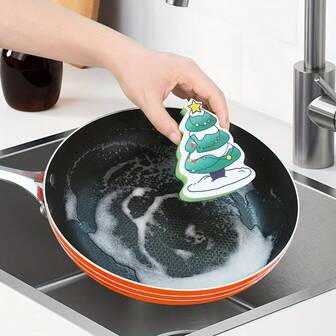 6pcs Christmas Cleaning Brushes, Sponges, Cleaning Sponges, Holiday Edition, Suitable For Cleaning Kitchen, Restaurant, Hotel Bathroom, Durable, Welcome The Warm Christmas Season