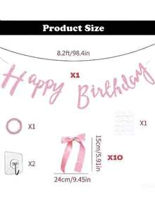 11 piezas Conjunto de decoración de pared con moños rosas, incluye 10 piezas de lazos de cinta + 1 pieza de corona de cumpleaños, adecuado para fiesta bohemia DIY, eventos con tema de ballet, perfecto para boda y sesión de fotos en el dormitorio