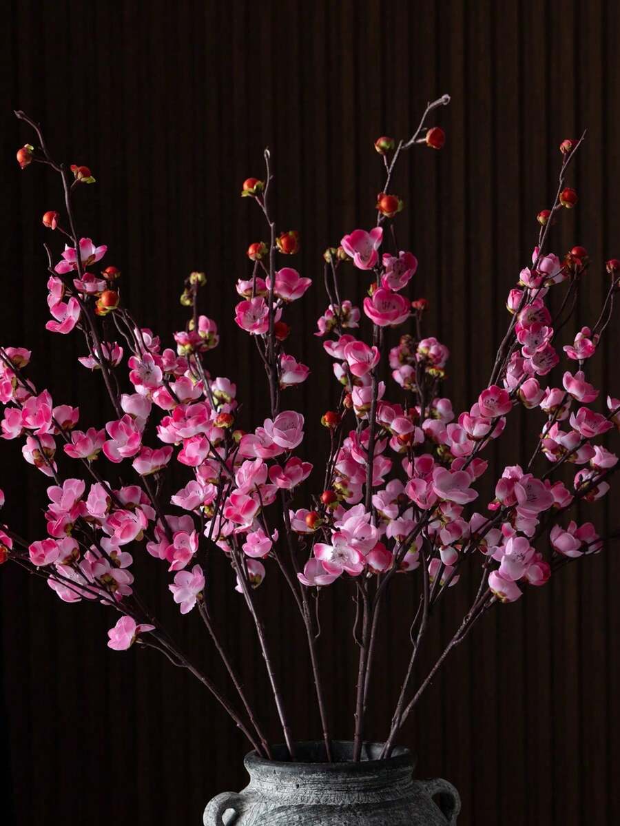 MEHELANY 3.08ft/94cm Artificial Pink Sakura Flower Decor, 1pc Long Stem Silk Sakura Flower Branch, Long Stem Faux White Floral Arrangement, Suitable For Flower Arranging, Wedding Decoration And Home Decor, Can Be Paired With Tall Vases, For DIY Wreaths, Crafts, Office/Bedroom/Party Tabletop Decor - Pink - View 1
