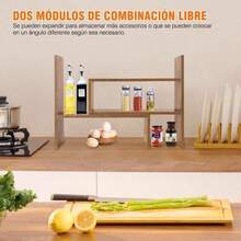 Organizador de Escritorio Estante de Exhibición Independiente 2N1 Libreros Apilables de Combinación Libre Libreros de Exhibición para Escritorio Oficina Dormidorio 2 Piezas Natural 002 - Madera - Ver 5