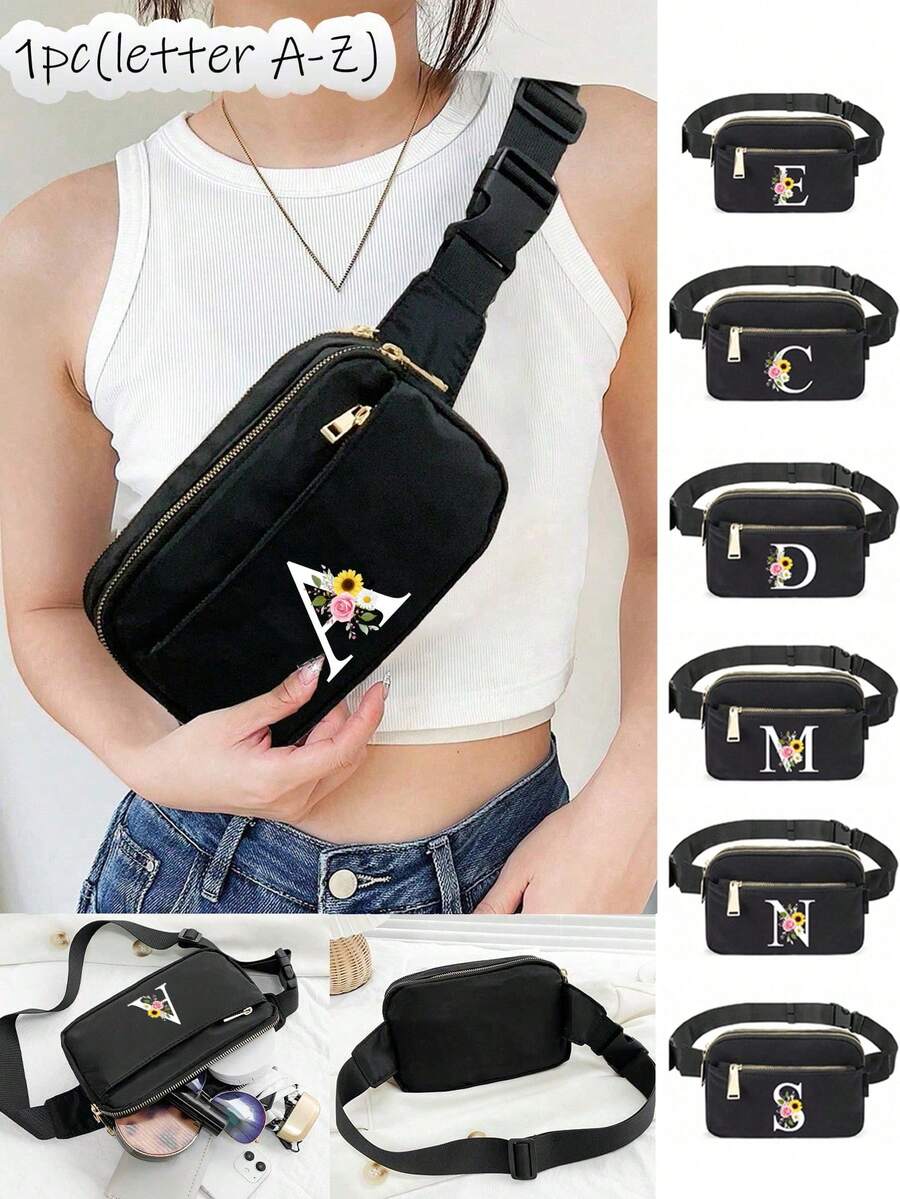 Túi đeo ngực thể thao màu đen, ba lô chạy bộ thể dục, túi tập gym thể thao, ví in hình hoa cúc và chữ cái A-Z, túi xách tay đeo vai, ví đựng tiền xu, túi đeo ngực ngoài trời đựng điện thoại, túi đeo hông đa chức năng tập yoga, túi đeo vai chống thấm nước có thể điều chỉnh, thích hợp cho thể thao, chạy bộ. - Nhiều màu - Xem 1