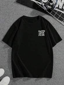 T-shirt de printemps << La foi chrétienne plutôt que la peur ». Coton doux, coupe ample, respirant, style hip-hop urbain, imprimé original, impression re cto VE RSO. - Noir - Voir 2