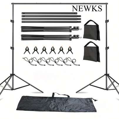 NEWKS NEWKS 118.11 Inches X 102.36 Inches/3 Meters X 2.6 Meters Holiday Atmosphere Decoration Background Stand, Adjustable Background Stand, With 6 Spring Clips, 6 Background Clips, 2 Sandbags, And 1 Handbag, Used For Photography/Wedding Scene Decoration/Holiday Background Decoration/Birthday Parties, Etc