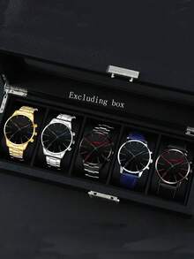 5pcs/Set Men's Quartz Watch Set, Minimalist Style, Round Alloy Case, Business Alloy Strap, Elegant Gift Set - Multicolor - View 1