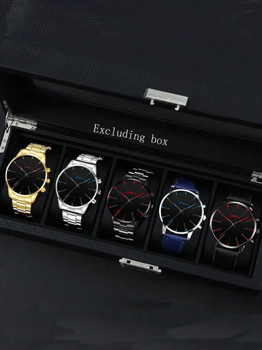 5pcs/Set Men's Quartz Watch Set, Minimalist Style, Round Alloy Case, Business Alloy Strap, Elegant Gift Set - Multicolor - View 1