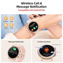 39 pouces Montre connectée femme Appel Bluetooth Montre connectée femme avec plusieurs modes d'exercice, cadran personnalisable, contrôle de la musique, suivi de la santé des femmes, suivi du sommeil Montre connectée fitness compatible avec Android et - Doré - Voir 3