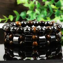2条装双重护身手链，招财纳福，丰盛繁荣 - 虎眼石和精选黑曜石手工手链，节日送礼佳品。 - 手鍊 - 查看 7