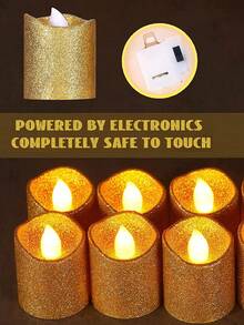 6pcs Battery Operated Golden Powder Candle Lights,LED Electronic Simulation Flameless Candle Lamp,Tea Light,Birthday,Party,Holiday, Indoor And Outdoor Creative Scene Decoration Light, Including Batteries,Wedding And Wishing Candle Light,Christmas Decoration Candle Lights - Gold - View 2