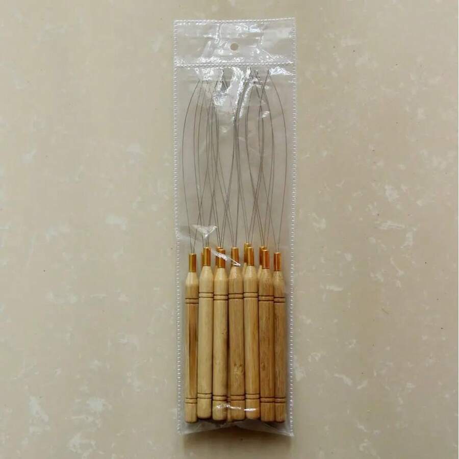 6 Pcs Hair Extension Loop Needle Threader Wire Pulling Hook Tool Micro Rings Nano Beads Device Tool For Hair Or Feathers Extensions - Apricot - View 1