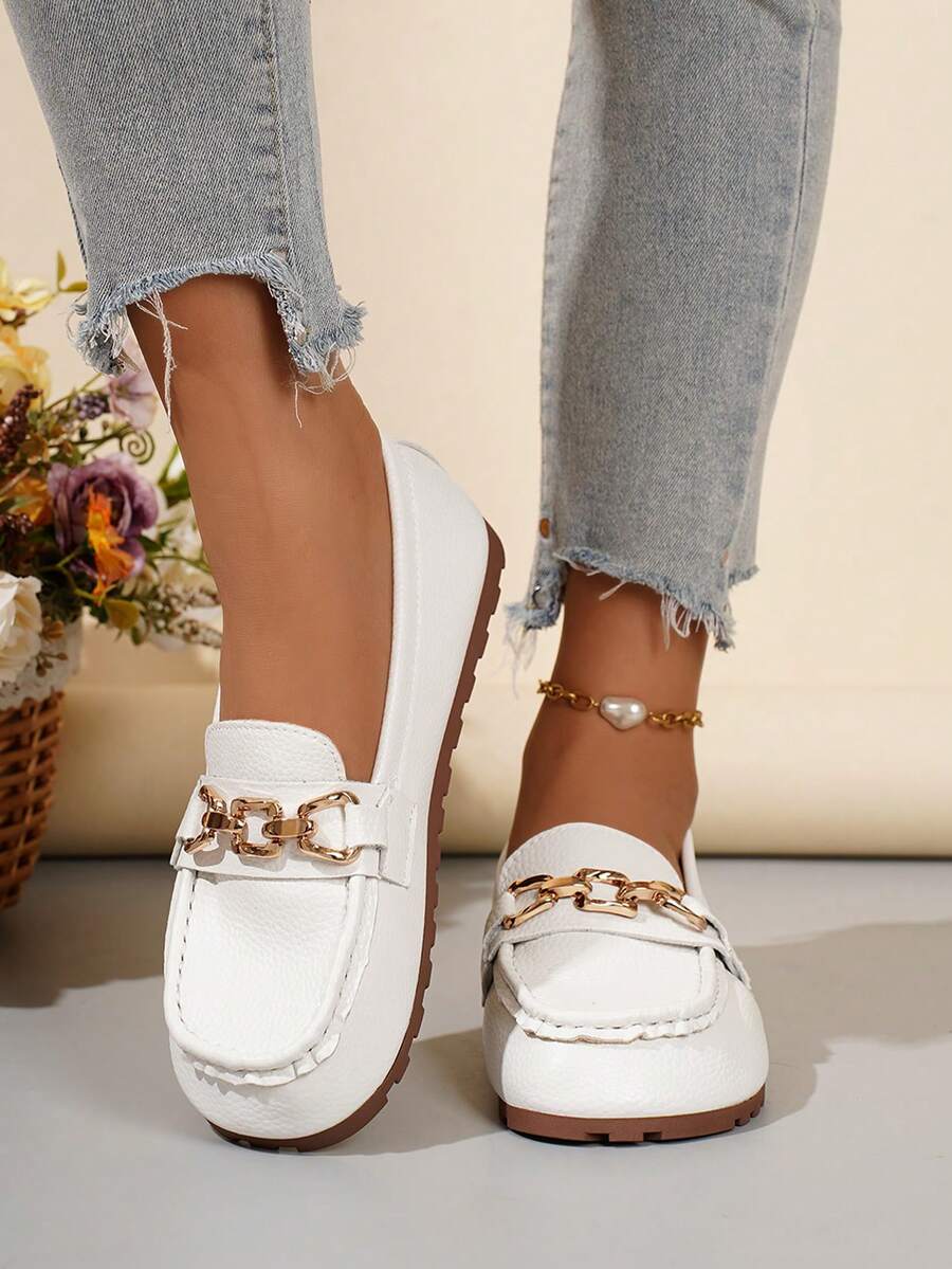 Mocasines con lazo decorativo de estilo universitario para mujer, de primavera/otoño, antideslizantes, ligeros, suela suave y cómoda, zapatos de moda para madres - Blanco - Ver 1