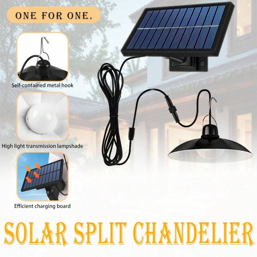 Solar Pendant Light, Solar Hanging Light, Outdoor Solar Powered Strong Floodlight, IP43 Waterproof, Rechargeable Indoor/Outdoor Floodlight, 2 Solar LED Bulbs, With Remote Control, Wall Mounted, Light Sensor, Plastic Sunshade, Garage Lighting, Smooth Pendant Light, Suitable For Walls, Doorways, Sheds, Barns, Garages, Gardens, Courtyards - FT-1108 - Xem 1