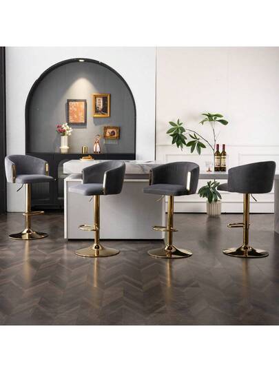 Moderne Height Adjustable Swivel Bar Stools, Stools Kitchens, Bars Restaurant Counters, Lift Mid Backrest Goud Footrest (Set Of 2) WL view 8