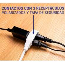 Tipo de producto: Extensión eléctrica para uso en el hogar.  Voltaje nominal: 127 V~.  Tipo de clavija: Tipo B (polarizada con puesta a tierra).  Receptáculos: 3 salidas polarizadas para conectar diversos dispositivos eléctricos.  Tapa de protección: Protege las conexiones, evitando el contacto accidental.  Material del cable: Recubierta de PVC autoextinguible, resistente al calor y diseñada para evitar la propagación del fuego.  Clavija plana: Ideal para espacios reducidos, permitiendo una instalación práctica y discreta detrás de muebles o electrodomésticos.  Uso recomendado: Línea doméstica, perfecta para conectar aparatos eléctricos de uso diario como lámparas, televisores, cargadores y equipos pequeños. - Tipo de Enchufe A USA (110-127V) - Ver 4