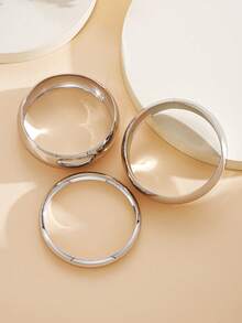3pcs Vintage Exaggerated Luxurious Geometric Design Wide Metal Bangle Bracelets, Suitable For Women's Daily, Party, Vacation Wear, Gift - Silver - View 8