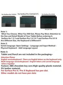 French Backlight Keyboard For Microsoft Surface Pro 3 4 5 6 7 7+ 8 9 X Go 1 2 3 4 Tablet Magnetic Keyboard Smart TrackPad Backlit Touch Wireless Keyboards - Black[French] - View 8