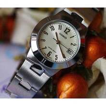 Casio 卡西欧女士手表，银色不锈钢表带，圆形表盘，优雅女士石英表，防水，适合办公和休闲场合佩戴 - 均碼 - 查看 7