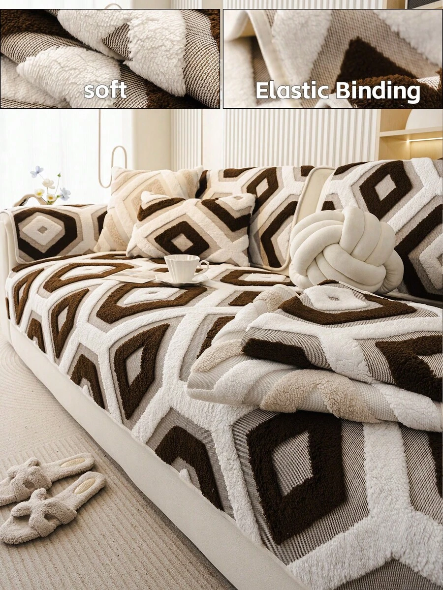 1pc Elegant Plush Sofa Cover, Breathable Stretch Slipcover With A Grand Look, Easy Care & Universal Fit For L-Shaped Couches