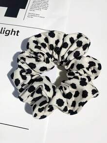 1pc French Vintage & Korean Minimalist Polka Dot Hair Scrunchie, Elastic & Versatile Hair Tie With Sturdy Design, Cute & Chic Hair Accessory For Women, Perfect For Daily Commute, Dating, Party & Fall/Winter Styling, Ideal Gift For Girlfriend, Mom & Female Friends On Christmas, Halloween & Holidays - 黑與白 - 查看 4