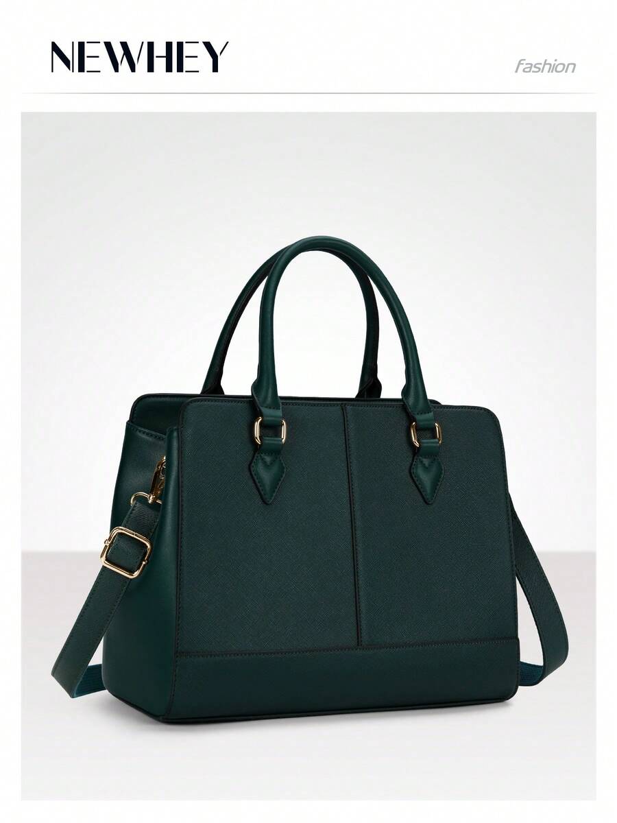 女士防水手提包，PU皮革13英寸女士手提包，中号女士单肩包，时尚托特包，商务休闲工作包 - 綠色 - 查看 1