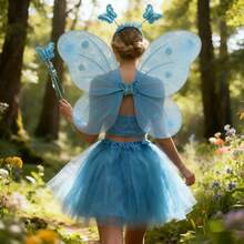 4pcs/Set Multicolor Butterfly Wing Decor Tulle Skirt, Headband, Magic Wand Set, Fairy Woodland Costume Wings Accessories, Suitable For Birthday Party, Festival, Stage Performance, Princess Magic Props