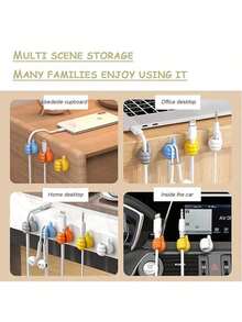 10/20个装卡通手形粘性线缆夹，硅胶充电线整理器，手机和数据线管理挂钩，多功能线缆固定器，家居收纳整理器，非电动线缆整理配件，无需电池 - 彩色 - 查看 3