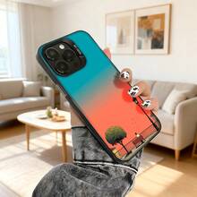 Cubierta de telefono con borde negro y gradiente azul naranja con estampado de parque urbano arbol banco farola y persona sentada para uso diario en casa o exterior Aplicable a teléfonos Apple y Galaxy. - Negro - Ver 5