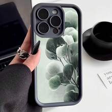 Cubierta de telefono con borde negro y diseño floral en tonos verdes para iPhone 14 Pro Max elegante y moderna ideal para uso diario y ocasiones formales - Burdeos - Ver 3