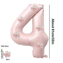 6pcs 32-Inch Pink Digital Balloons Decor With White Flower Patterns, Suitable For Birthday Party, Family Gathering And Various Holiday Celebrations - Pink - View 14