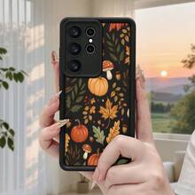 Una funda de teléfono negra con ranuras, creativa y de moda, con diseño de calabaza y hojas, adecuada para Samsung Galaxy S25 Ultra S25 Plus S25 S24 Ultra S24 Plus S24 FE S24 S23 Ultra S23 Plus S23 FE S23 S22 Ultra S22 Plus S22 S21 Ultra S21 Plus S21 S21 FE S20 Ultra S20 Plus S20 S20 FE A55 A54 A53 A52 A34 A25 A14 A135G A134G, perfecta como regalo para familiares y amigos. - Colores mixtos - Ver 6