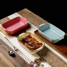 Ceramic Baking Tray With Dual Handles, Rectangular Oven- Bakeware, Nordic Creative Grill Cookware, Heat-Resistant Baking Dish