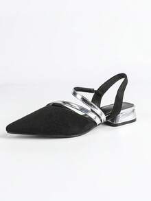 أحذية فستان مريحة للنساء ذات كعب سميك وفتحة خلفية وأشرطة، أحذية بأصبع مدبب مناسبة للكريسماس - الأسود - مشاهدة 7