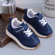 Giày thể thao đế mềm mùa thu mới cho bé trai bé gái, giày thể thao đa năng mặc hàng ngày, chống trượt, giày thể thao cổ điển cổ điển, lưới thoáng khí nhẹ, chống bụi bẩn, giày chức năng dễ thương thời trang, phong cách trường học - Màu xanh lam - Xem 4
