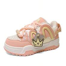 Q-AND  Women's Casual Sneakers, Outdoor Skateboard Shoes, Women's Thick-Soled Skateboard Shoes | Low-Top Shock Absorption, Thick Shoelaces With Waffle Soles | Breathable Casual Sneakers | Fashion Sneakers | Must-Have For Outdoor Street Travel - 粉色 - 查看 2