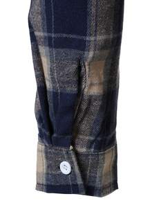 男式格子法兰绒休闲纽扣长袖衬衫 - 藏蓝色 - 查看 8