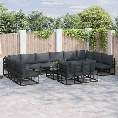 Garden Sofa Set With Cushion 13 Pcs Black Aluminium