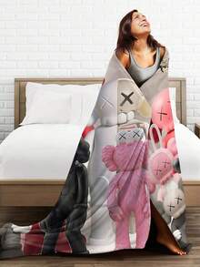 Kawss Kawaii Kaw Blanket The Ultimate Anime Fan Gift - Luxuriously Soft Flannel Blanket, Cartoon Printed Throw For Home, Camping, Travel, Perfect For Christmas & Birthdays - màu đen - Xem 5
