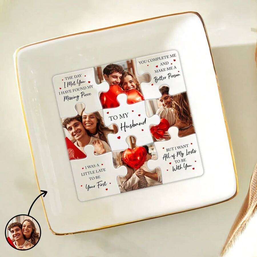 Customized Photo "I Found The Missing Puzzle Piece" - 3D Embossed Effect Printed Dish, Personalized Ring Dish - Multicolor - View 1